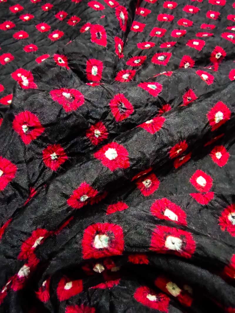 Black Bandhani Silk Blouse Fabric