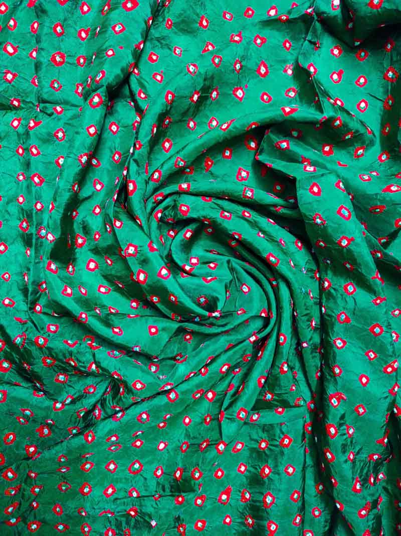 Green Bandhani Silk Blouse Fabric