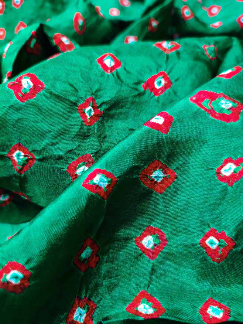 Green Bandhani Silk Blouse Fabric