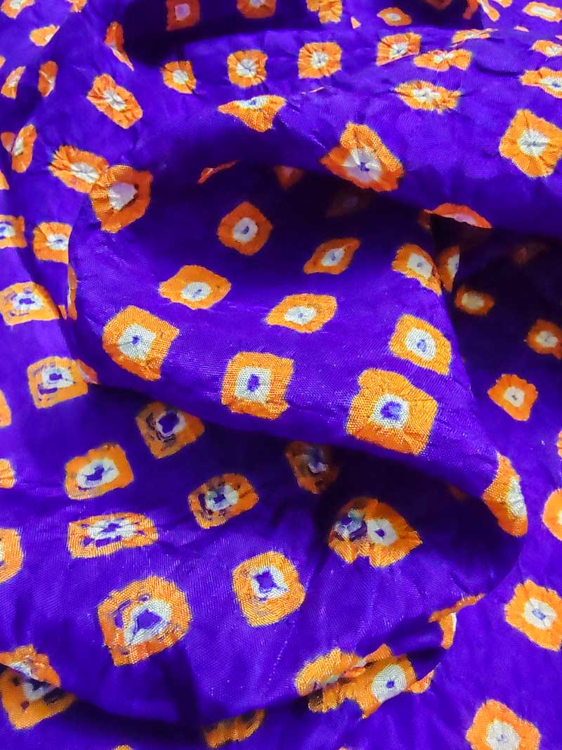 Purple Bandhani Silk Blouse Fabric