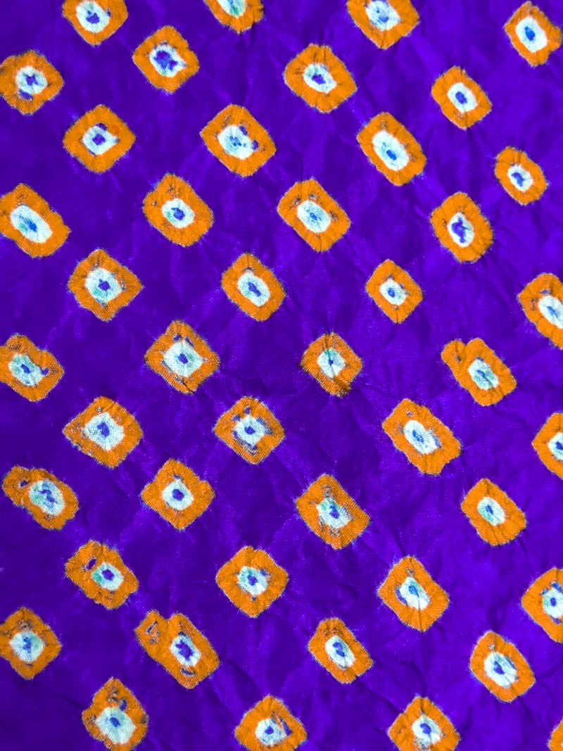 Purple Bandhani Silk Blouse Fabric