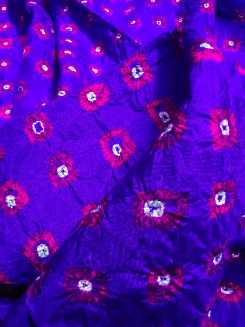 Purple Bandhani Silk Blouse Fabric