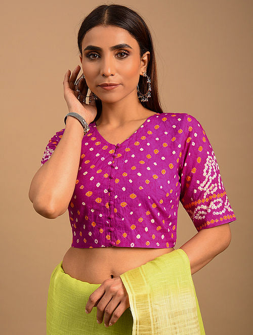 Magenta Bandhani Cotton Blouse