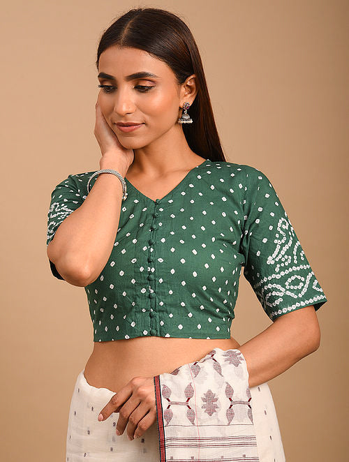 Green Bandhani Cotton Blouse