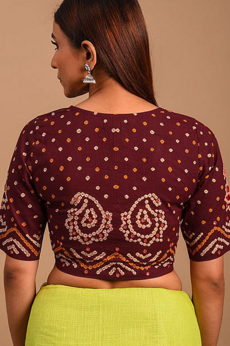 Maroon Bandhani Cotton Blouse