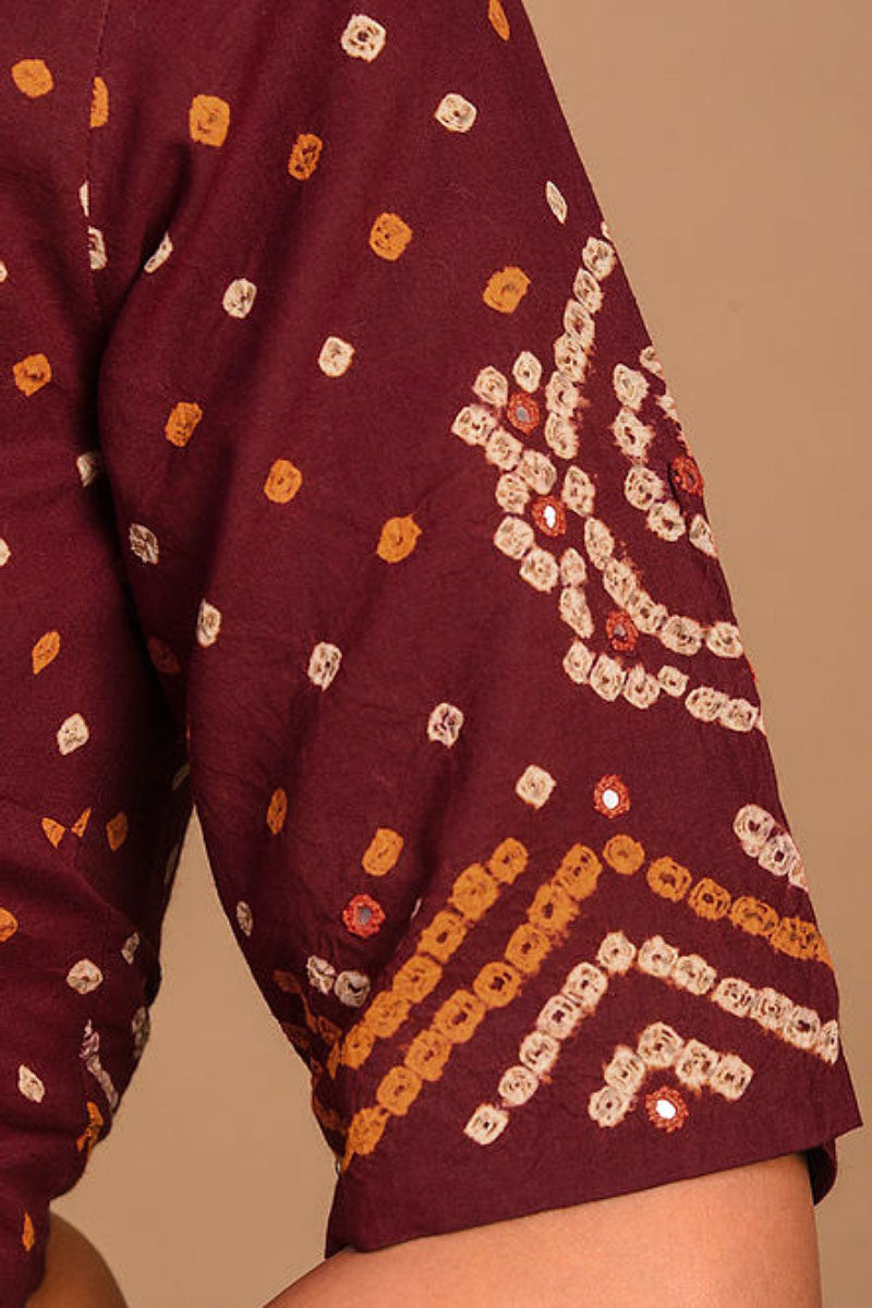 Maroon Bandhani Cotton Blouse