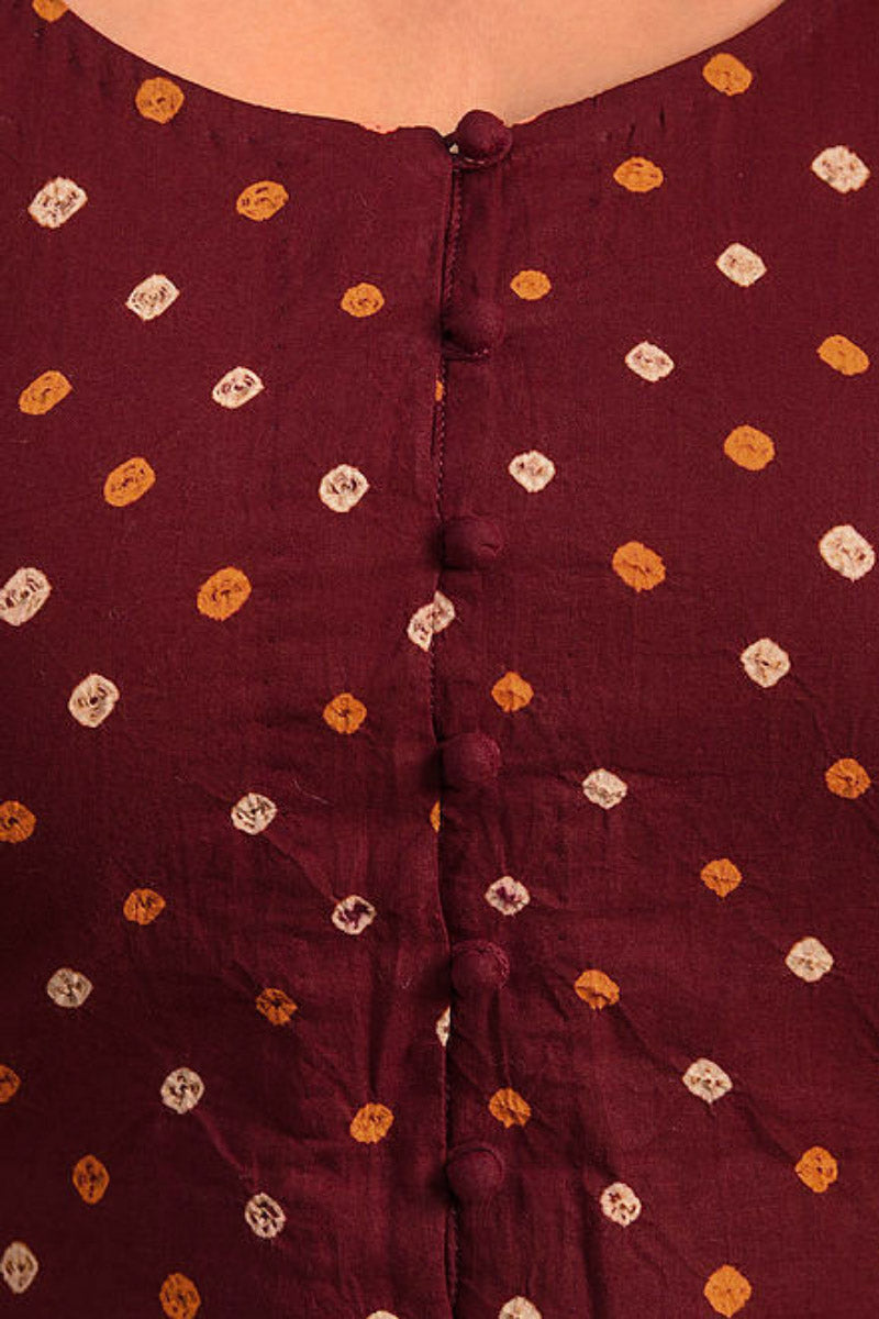 Maroon Bandhani Cotton Blouse