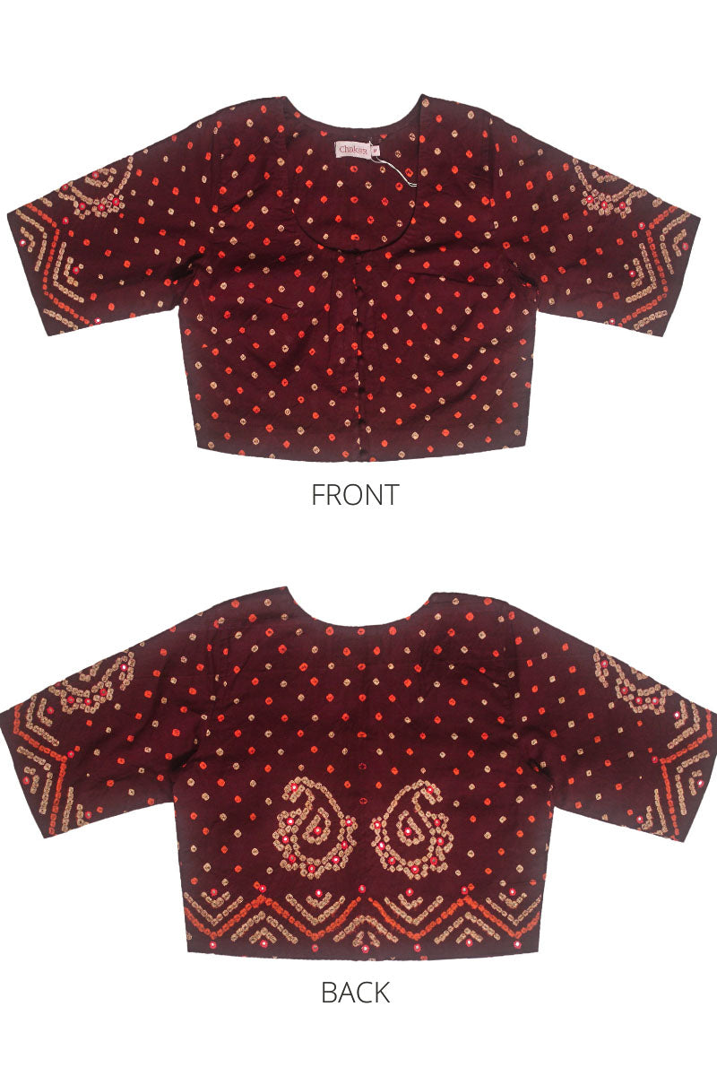 Maroon Bandhani Cotton Blouse