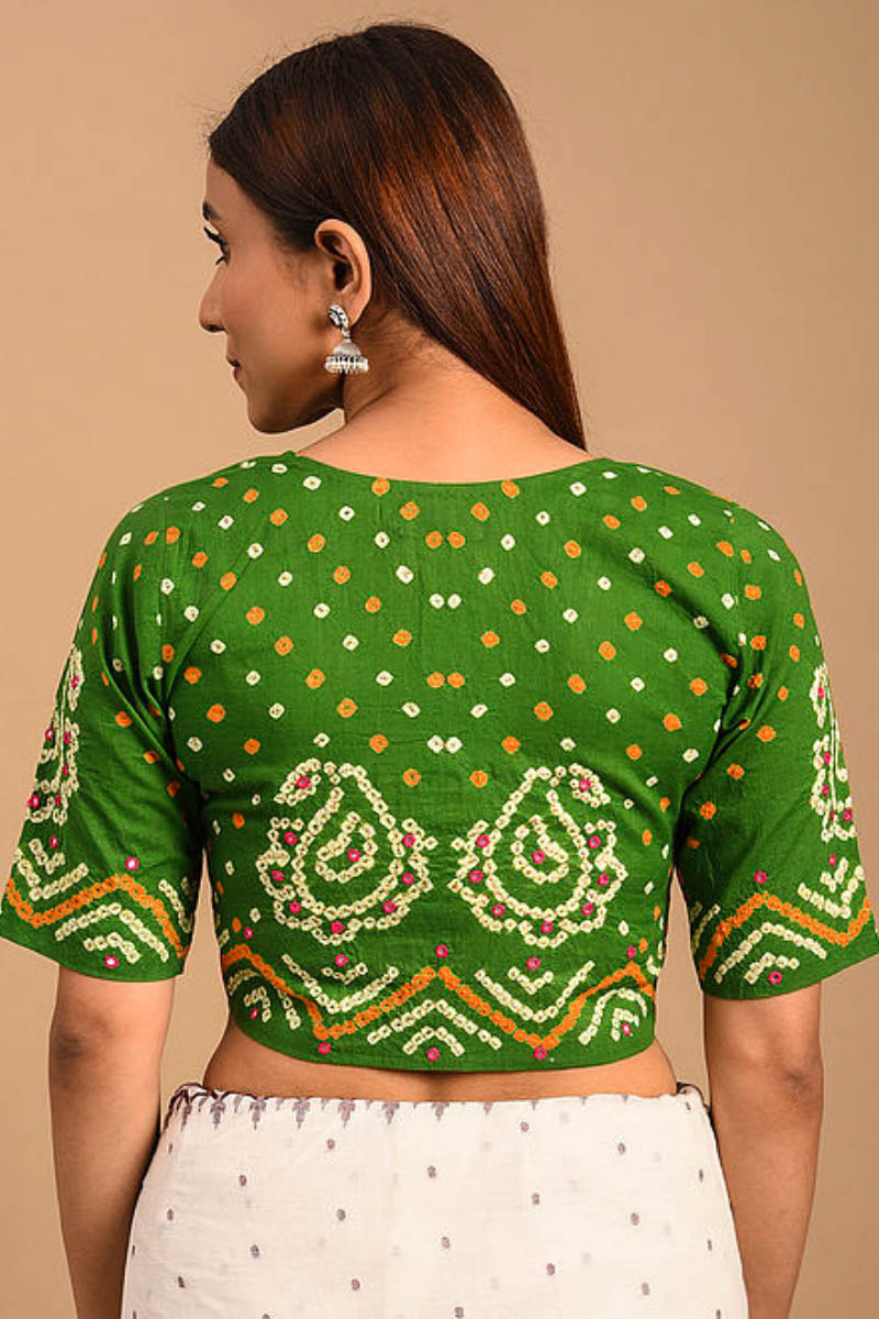 Green Bandhani Cotton Blouse