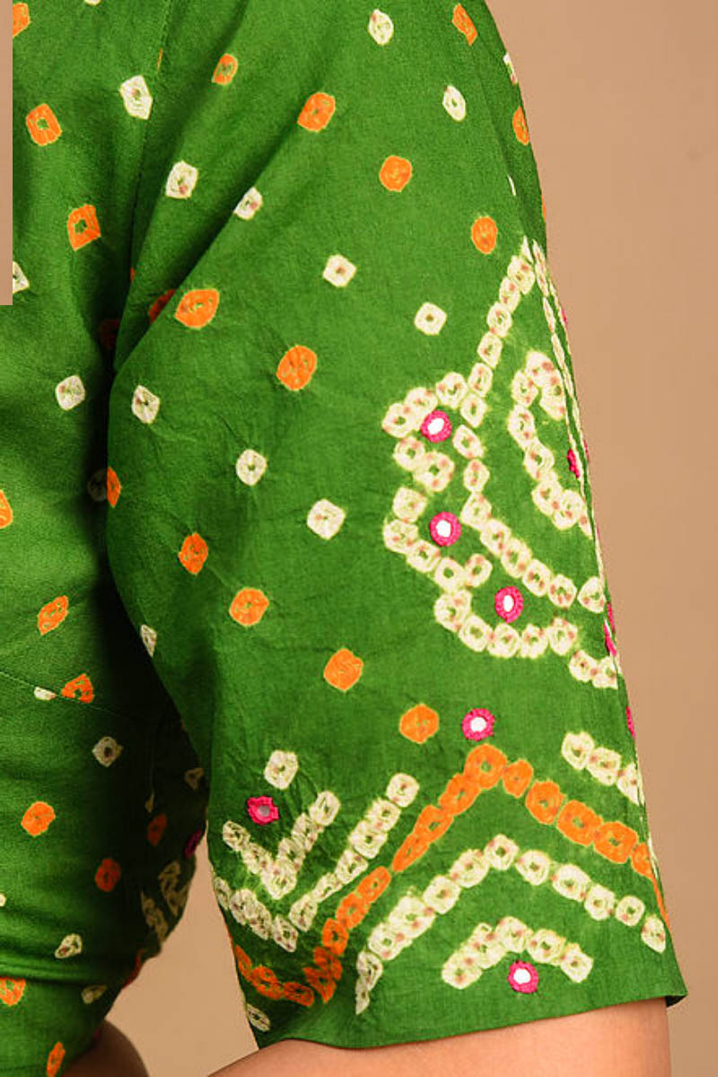 Green Bandhani Cotton Blouse