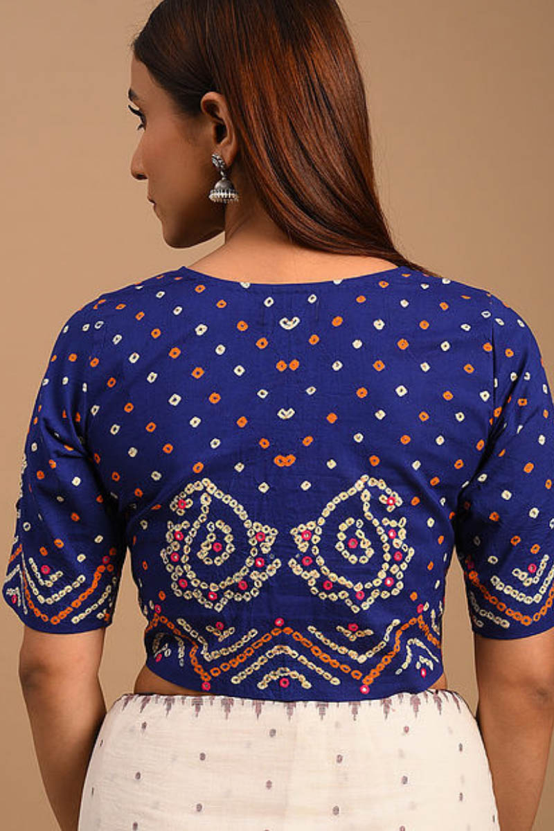 Navy Bandhani Cotton Blouse