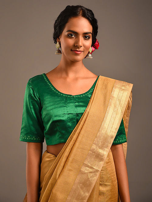 Green Mashru Embroidered Blouse