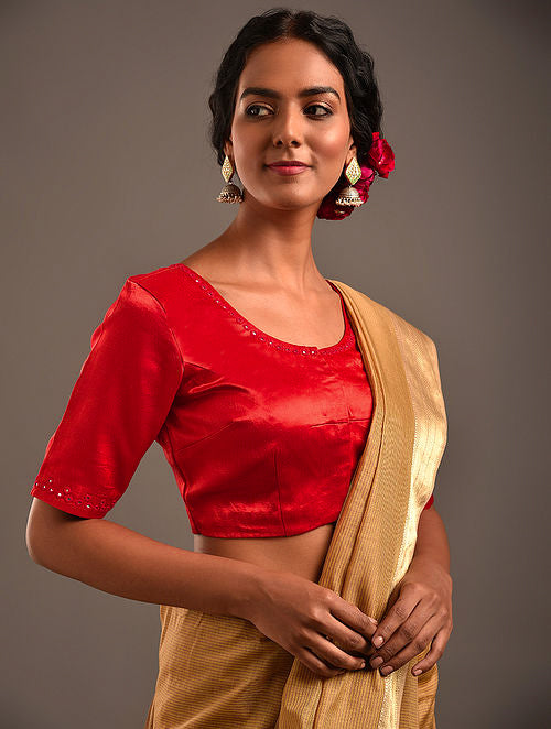 Red Mashru Embroidered Blouse