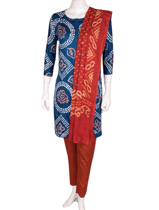 Indigo Rust Kurta Set with dupatta