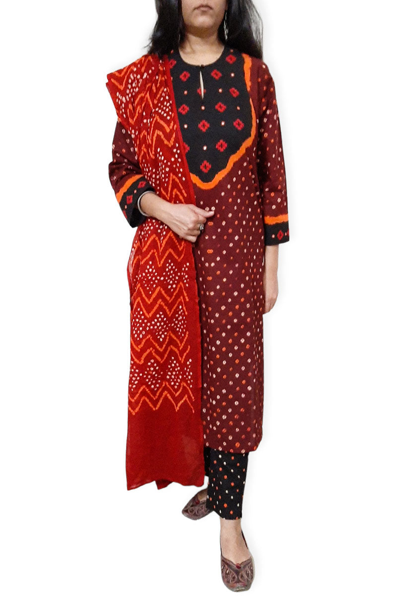 Maroon Black Kurta Set with Dupatta