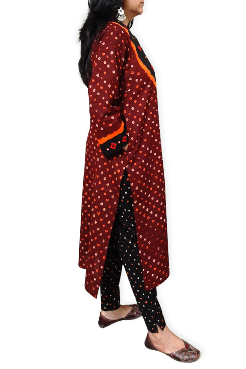 Maroon Black Kurta Set with Dupatta