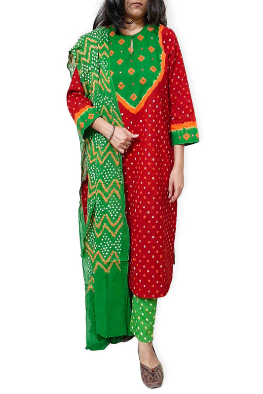 Red Green Kurta Set with Dupatta