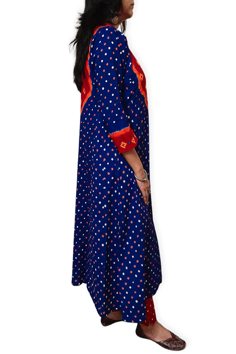 Blue Red Multi Kali Kurta Set with Dupatta