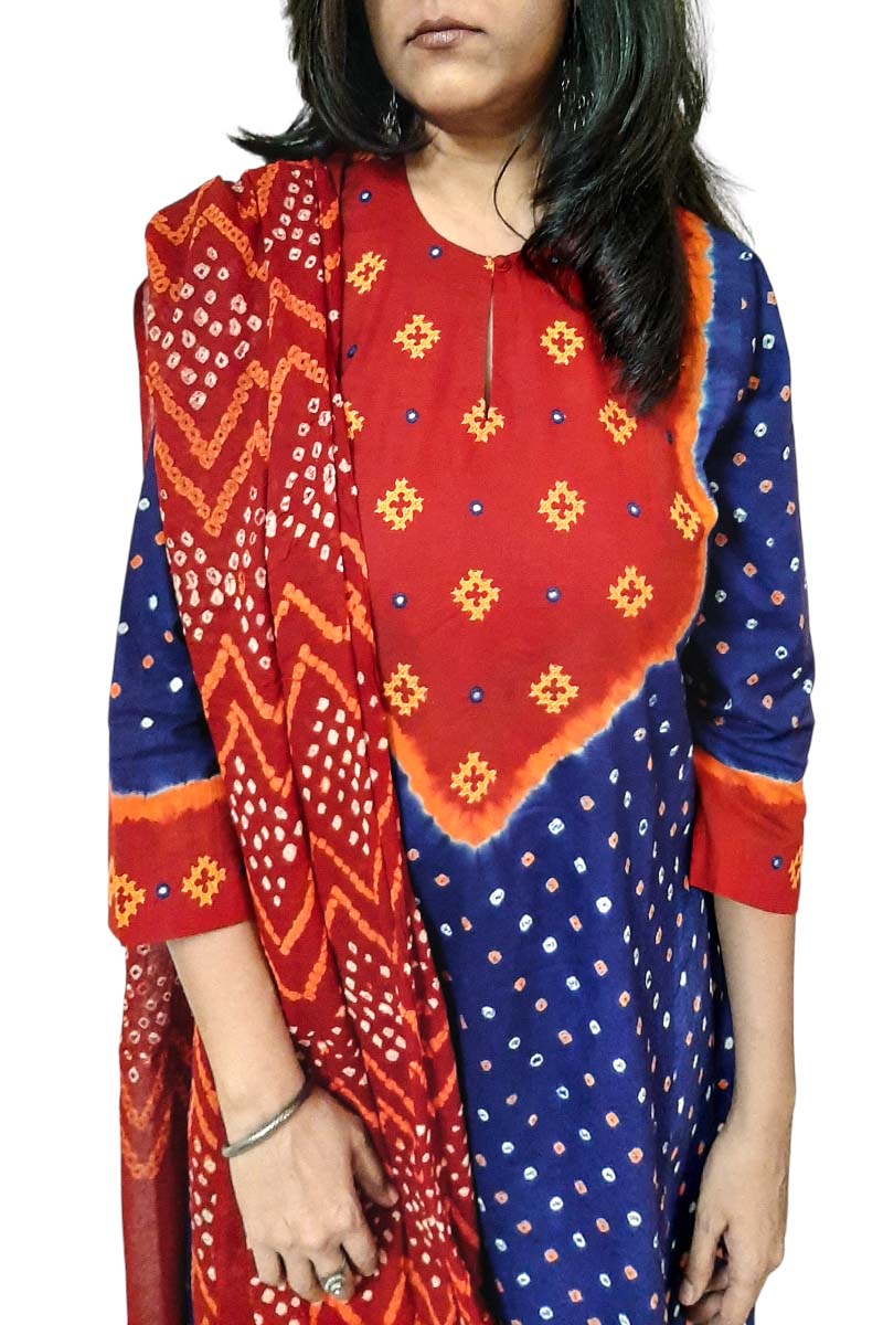 Blue Red Multi Kali Kurta Set with Dupatta