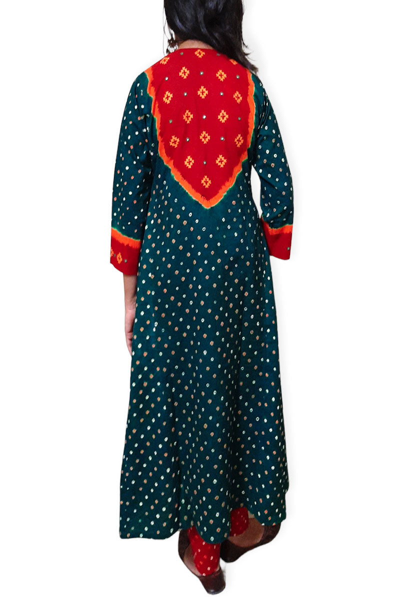 Green Red Multi Kali Kurta Set with Dupatta