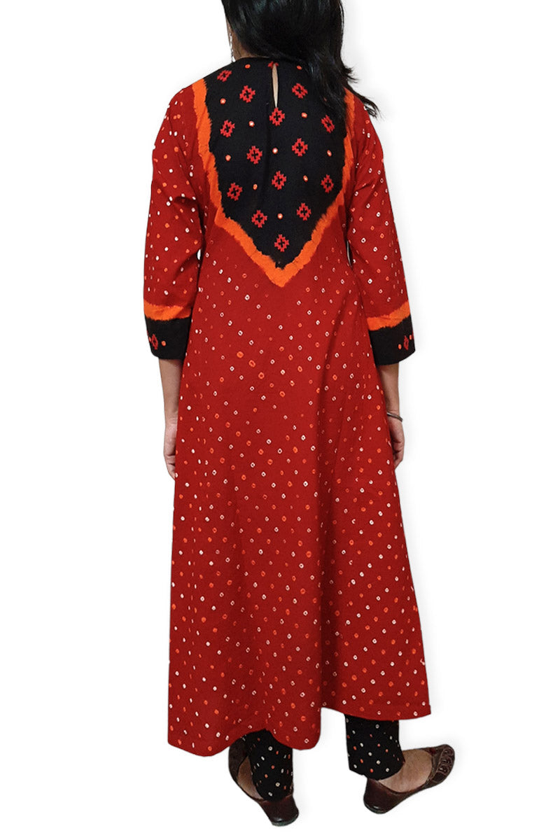 Red Black Multi Kali Kurta Set with Dupatta