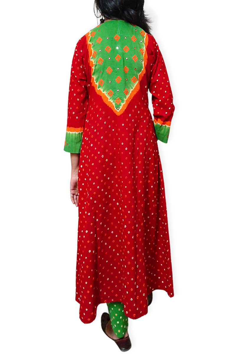 Red Green Multi Kali Kurta Set with Dupatta