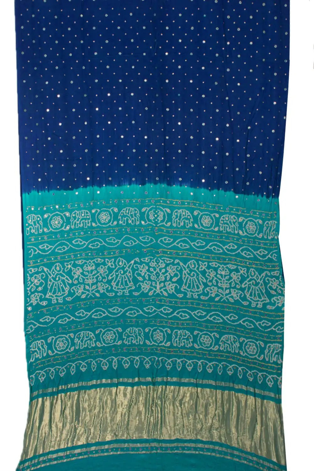 Navy Blue Bandhani Gaji Silk Saree