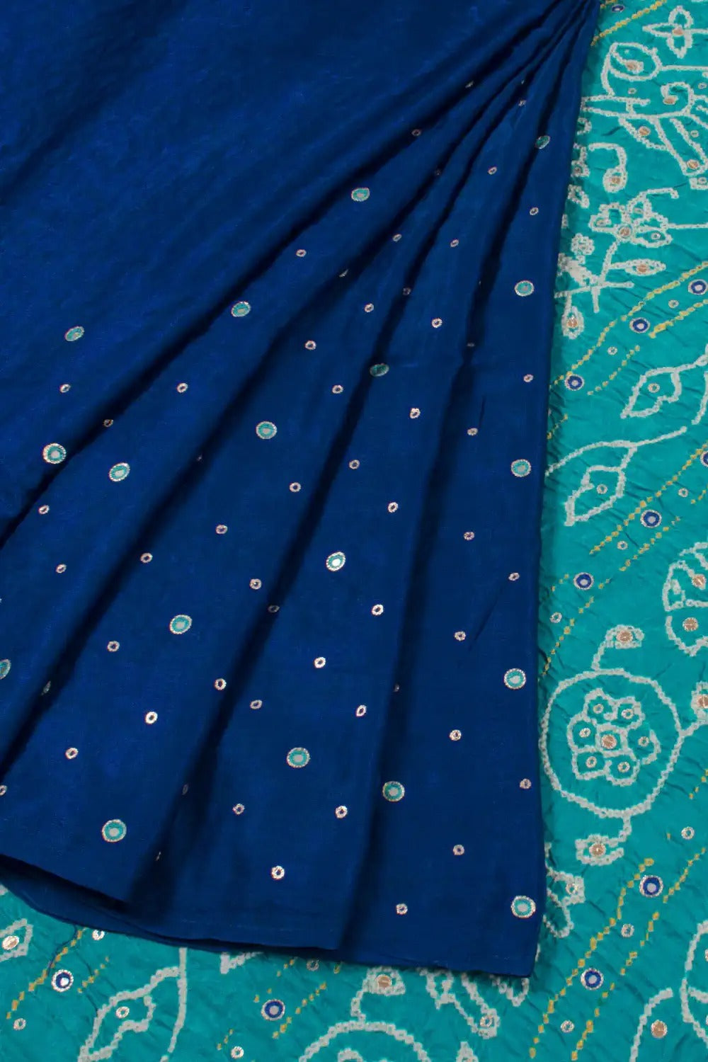 Navy Blue Bandhani Gaji Silk Saree