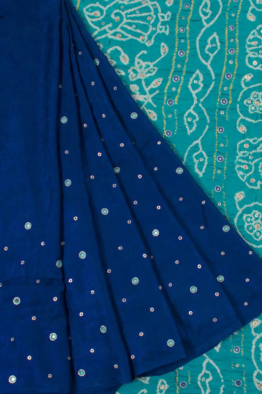 Navy Blue Bandhani Gaji Silk Saree